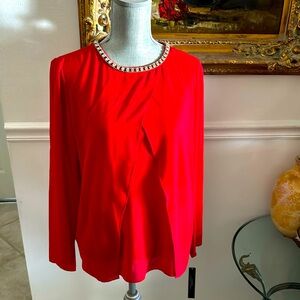 NWT Tahari Poinsetti Holiday Glam Red Blouse Sixe S